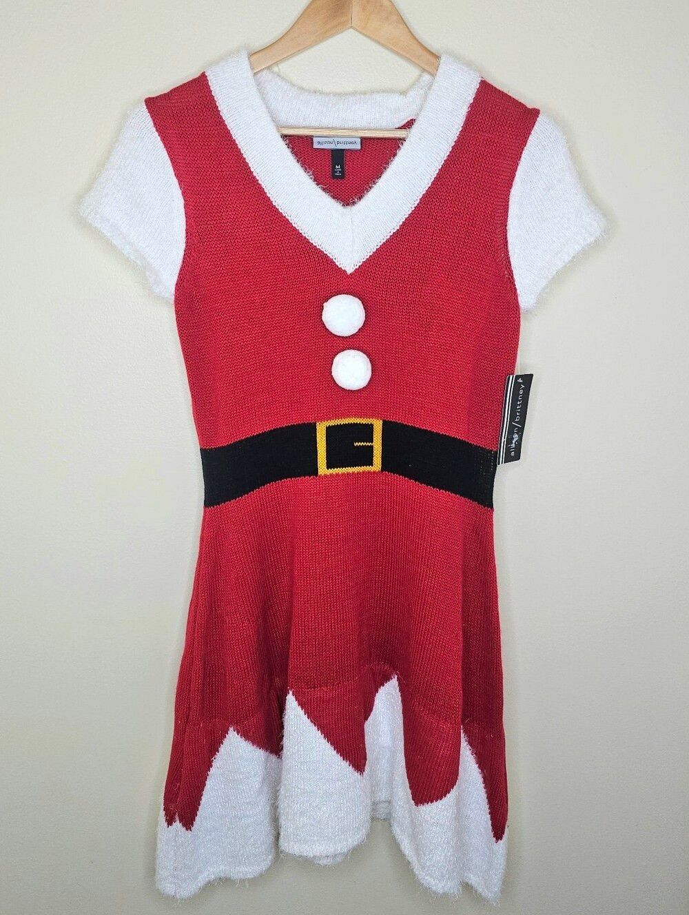 ALLISON BRITTNEY NWT Santa Christmas Hooded Sweater Dress Red White Size Medium